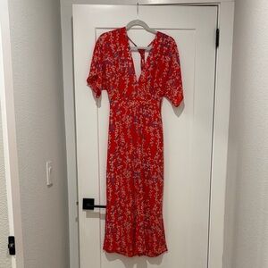 Moon River Red Floral Jumpsuit